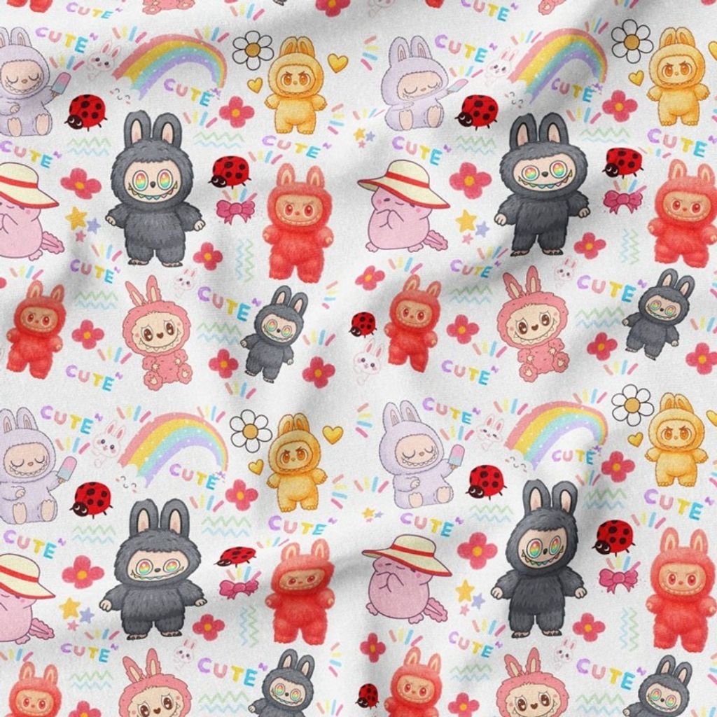 قیمت ارزان پارچه مخمل روبالشی پارچه باما طرح لبوبو کد 5014708