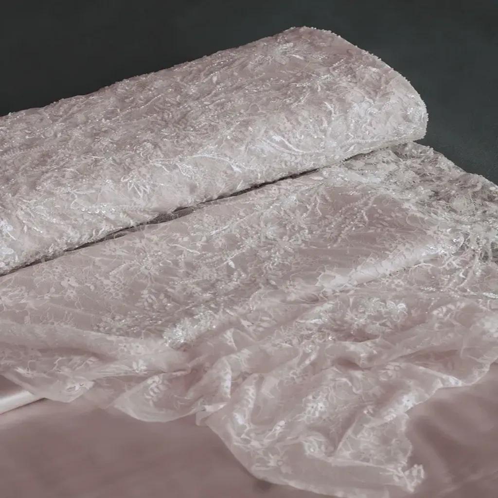 خرید اینترنتی قیمت پارچه دانتل فرانسوی جواهر دوزی