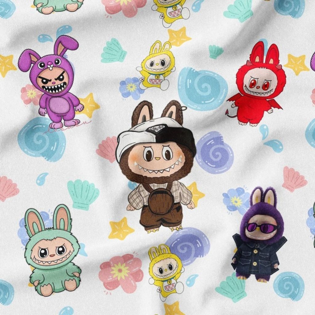 قیمت ارزان پارچه مخمل روبالشی پارچه باما طرح لبوبو کد 5014715