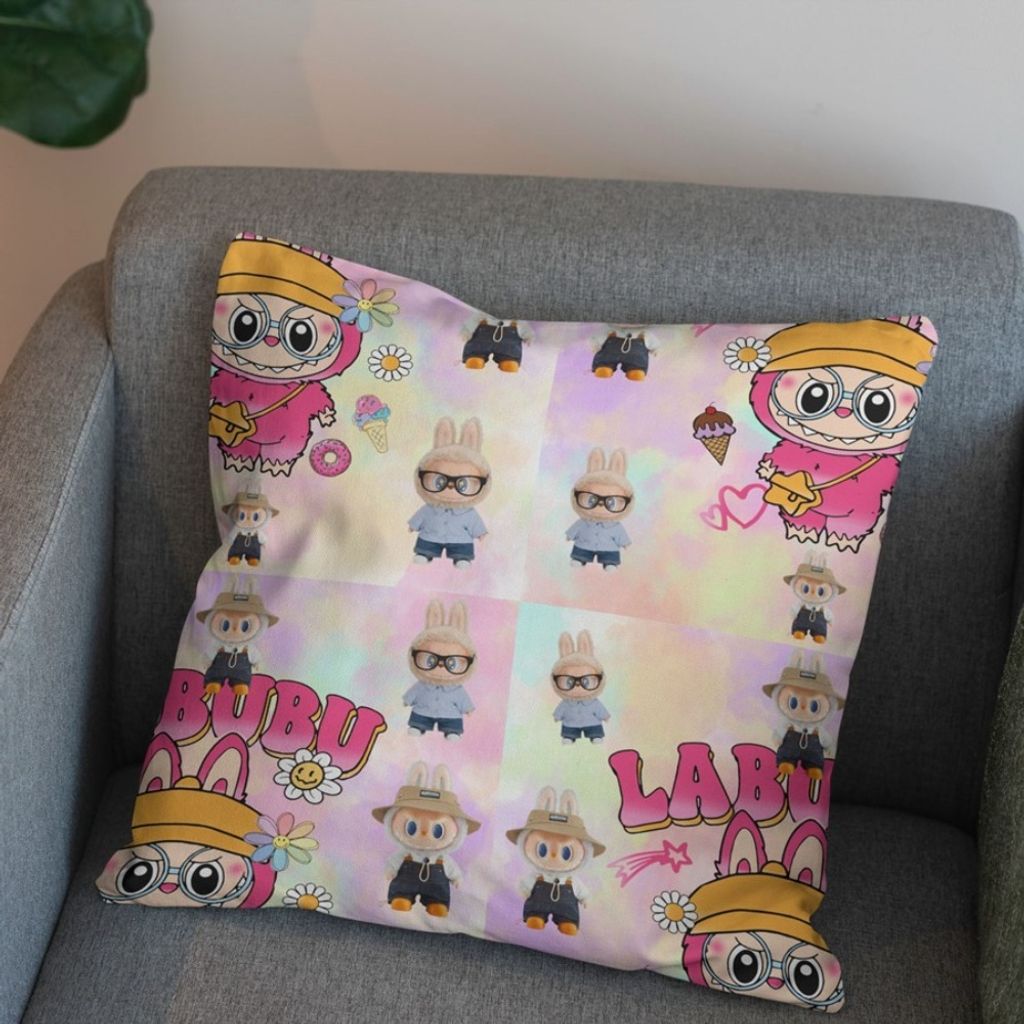 قیمت ارزان پارچه مخمل روبالشی پارچه باما طرح لبوبو کد 5014719