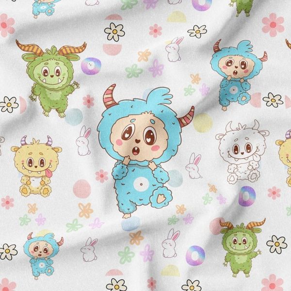 پارچه مخمل روبالشی پارچه باما طرح لبوبو کد 5014721