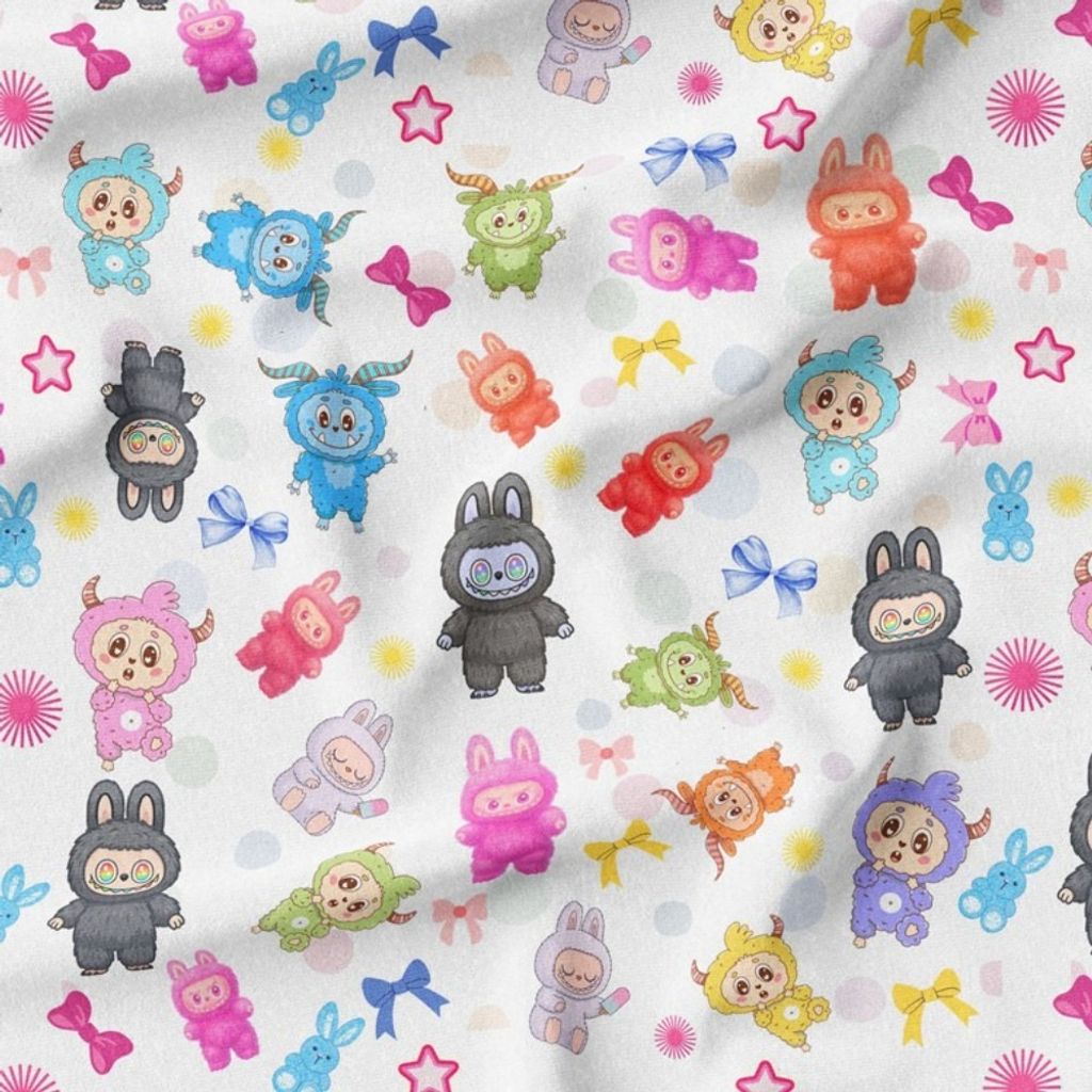 خرید اینترنتی پارچه مخمل روبالشی پارچه باما طرح لبوبو کد 5014723