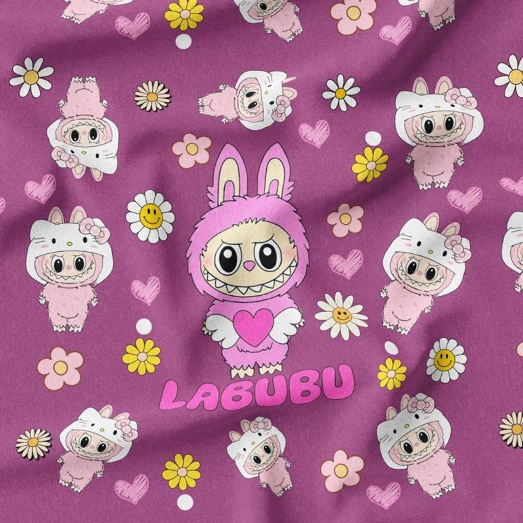 خرید اینترنتی پارچه مخمل روبالشی پارچه باما طرح لبوبو کد 5014733