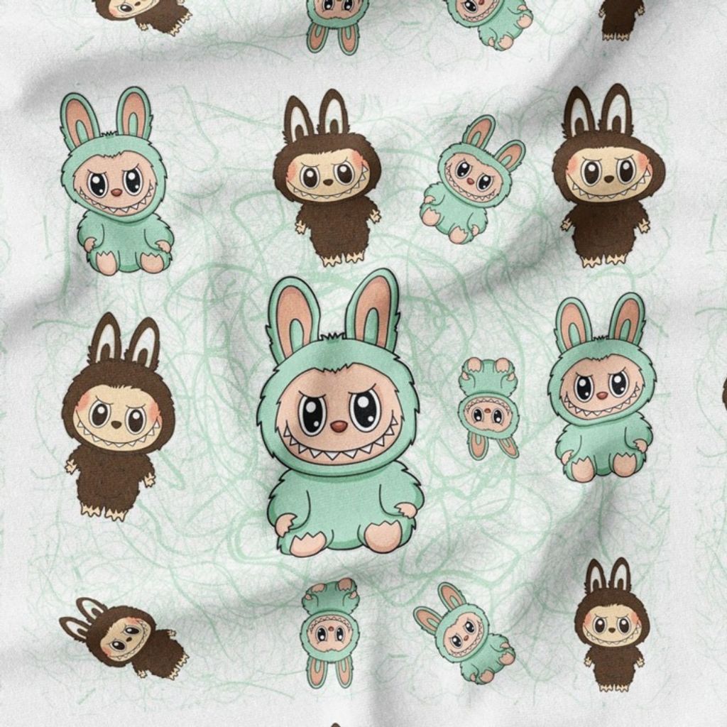 خرید اینترنتی پارچه مخمل روبالشی پارچه باما طرح لبوبو کد 5014738