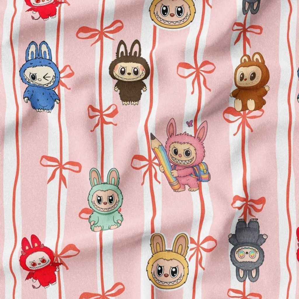 خرید اینترنتی پارچه مخمل روبالشی پارچه باما طرح لبوبو کد 5014744