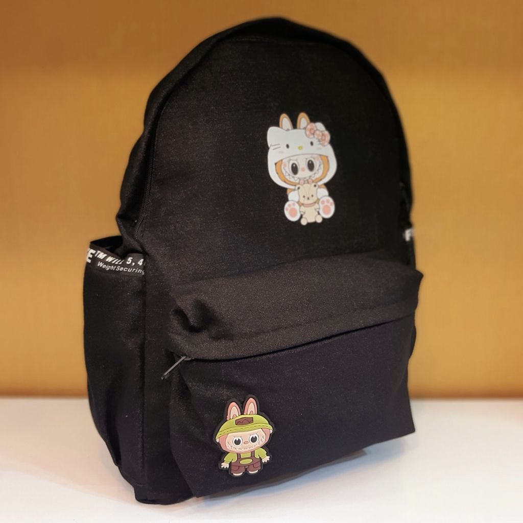 قیمت ارزان کوله پشتی Labubu پارچه‌ای جین ذغالی