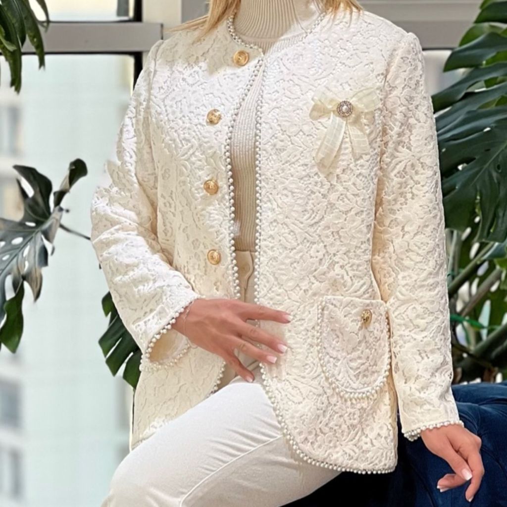 خرید اینترنتی مانتو گیپور گل مخمل مدل نیکا سایزبندی (36-44)