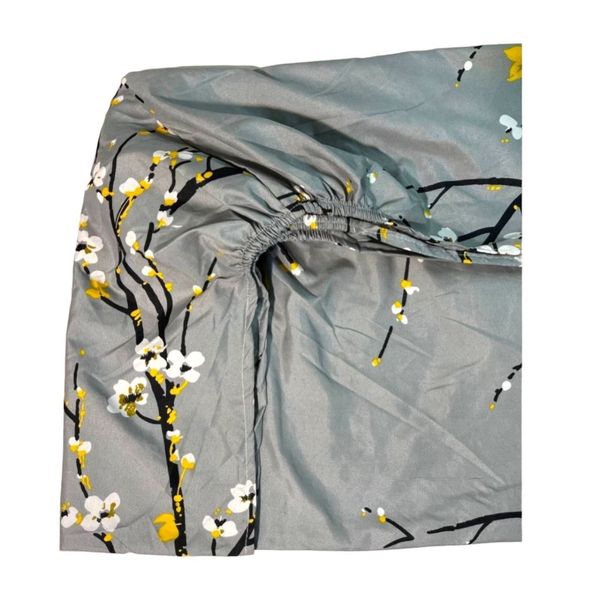 روتختی کش دار پنبه 2نفره مدل شکوفه طوسی + 2 روبالشتی پاکتی