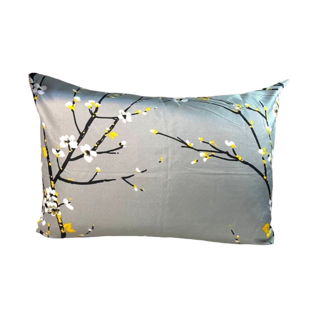 خرید آنلاین روتختی کش دار پنبه 2نفره مدل شکوفه طوسی + 2 روبالشتی پاکتی