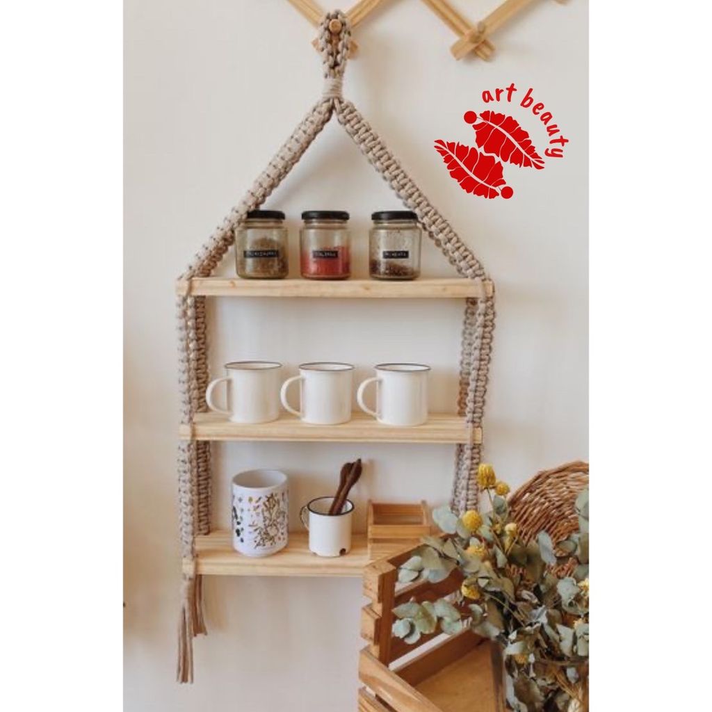 قیمت ارزان شلف سه طبقه چوبی عروس مکرومه