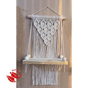 دیوارکوب شلف چوبی مکرومه بافی طرح نهال