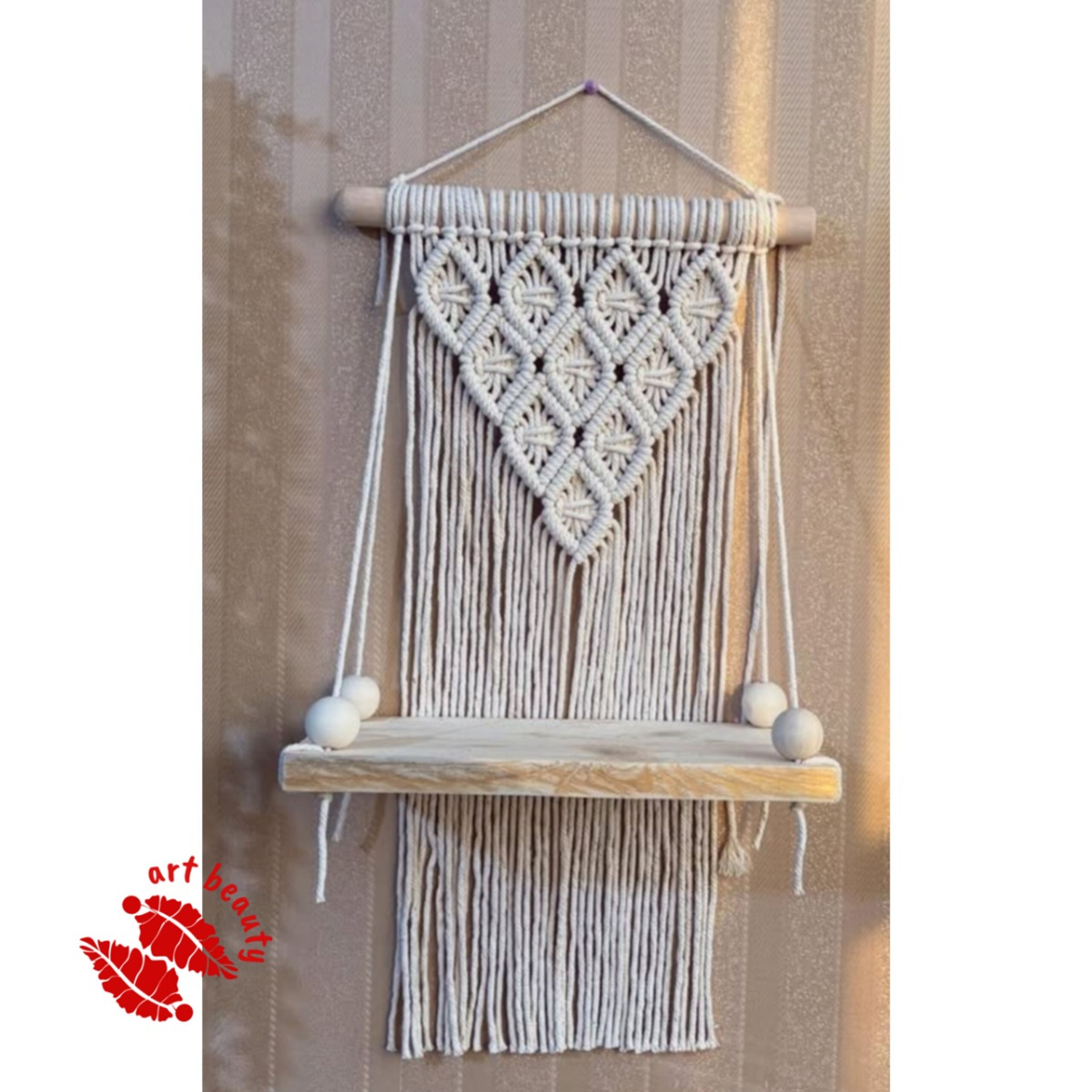 قیمت دیوارکوب شلف چوبی مکرومه بافی طرح نهال
