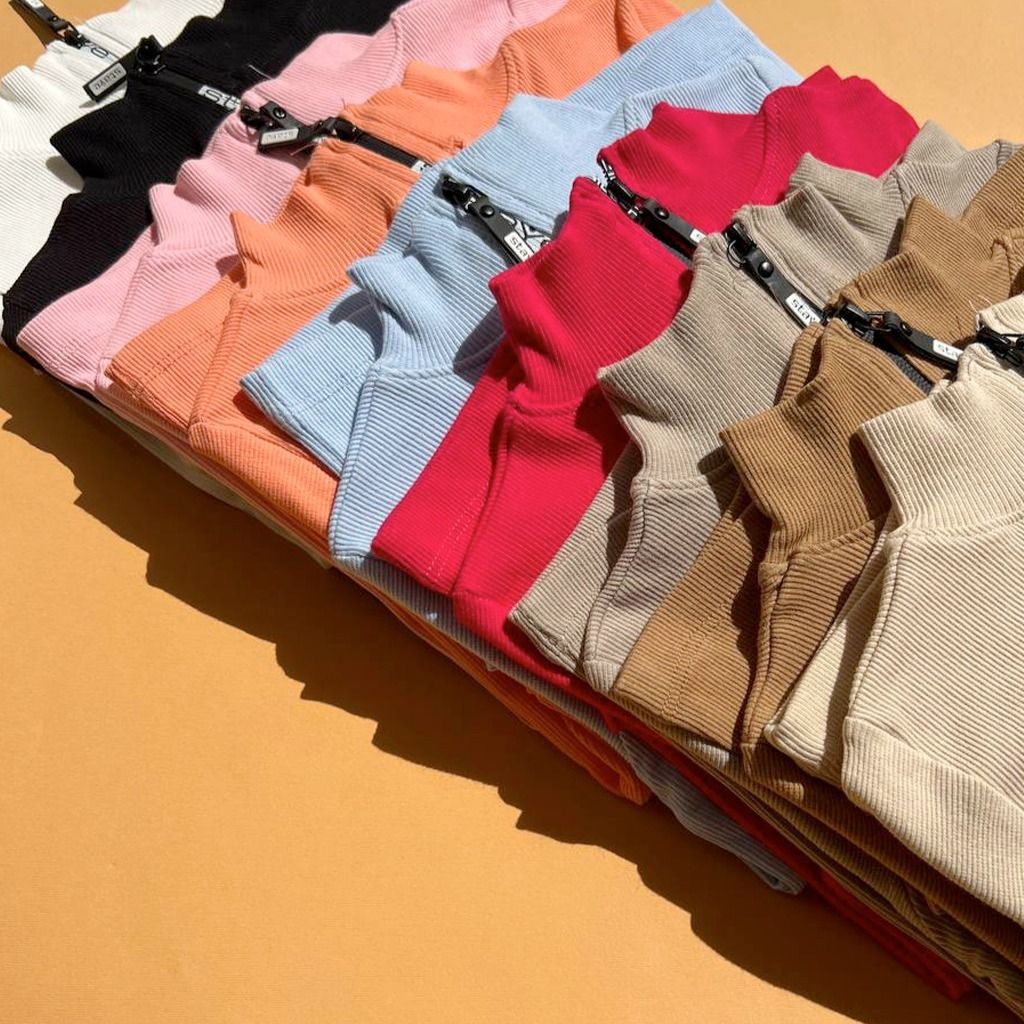 خرید اینترنتی بلوز جلو زیپ کبریتی آستین بلند فینگر دار