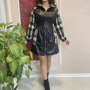 پالتو دخترانه پالتو زنانه پالتو چرم و چهارخونه کلاهدار بارونی چرم بارانی