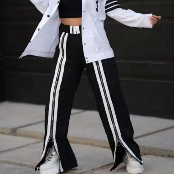 شلوار زنانه طرح ساتین جلو زیپ نوار دار