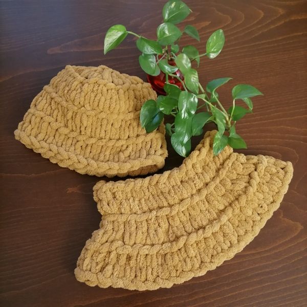 کلاه و شالگردن رینگی دستبافت آلیز پافی رنگ شتری 0703