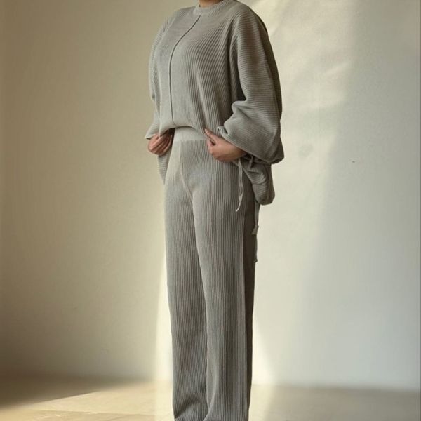 بلوز شلوار ست بافت ریلی کیمونو