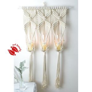 آویز شمع و گلدان سه قلو مکرومه طرح پرنیان