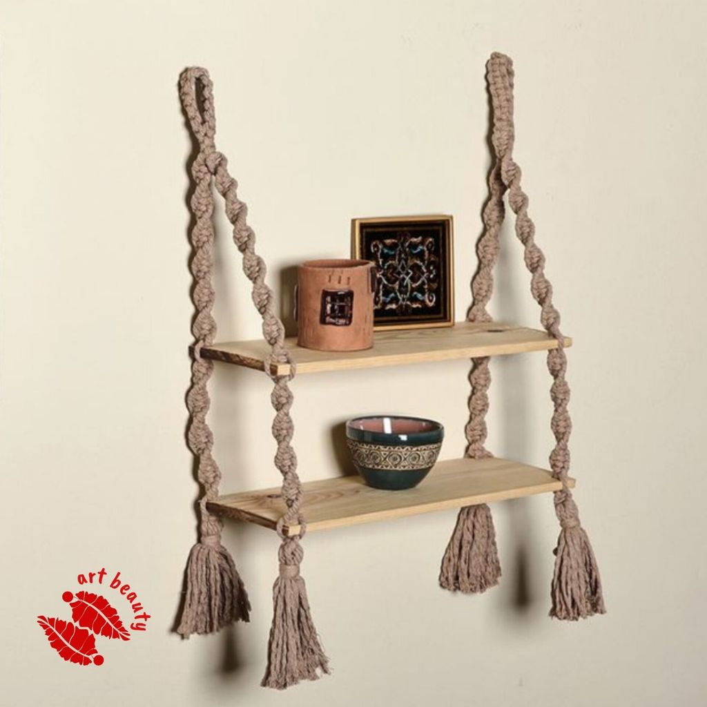 خرید اینترنتی شلف دو طبقه مکرومه بافی دکوراتیو طرح سایه