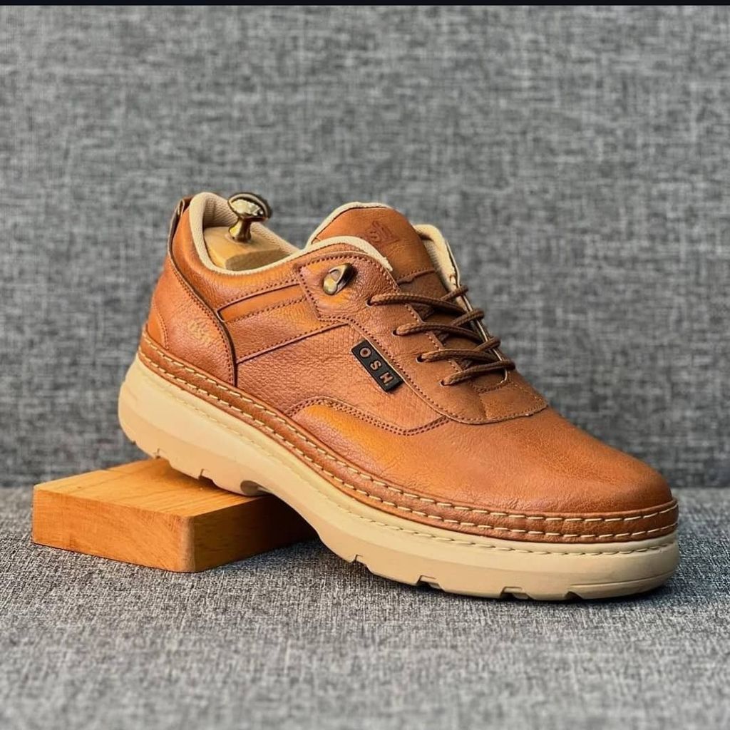 قیمت ارزان کفش چرم اسپرت مردانه مدل فراز رنگ عسلی