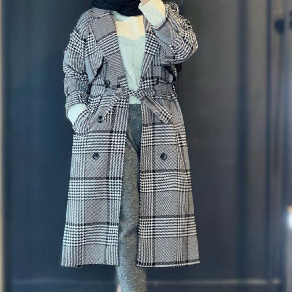 خرید اینترنتی مانتو زنانه طرح پاییزی موهر پشمی