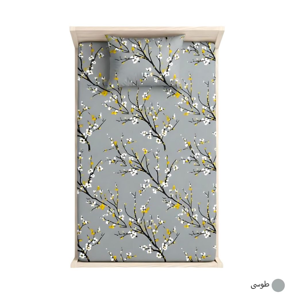 خرید آنلاین ملحفه کشدار تک نفره طرح شکوفه بهاری | روتختی کشدار با روبالشی گلدار