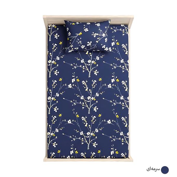 ملحفه کشدار تک نفره طرح شکوفه بهاری | روتختی کشدار با روبالشی گلدار
