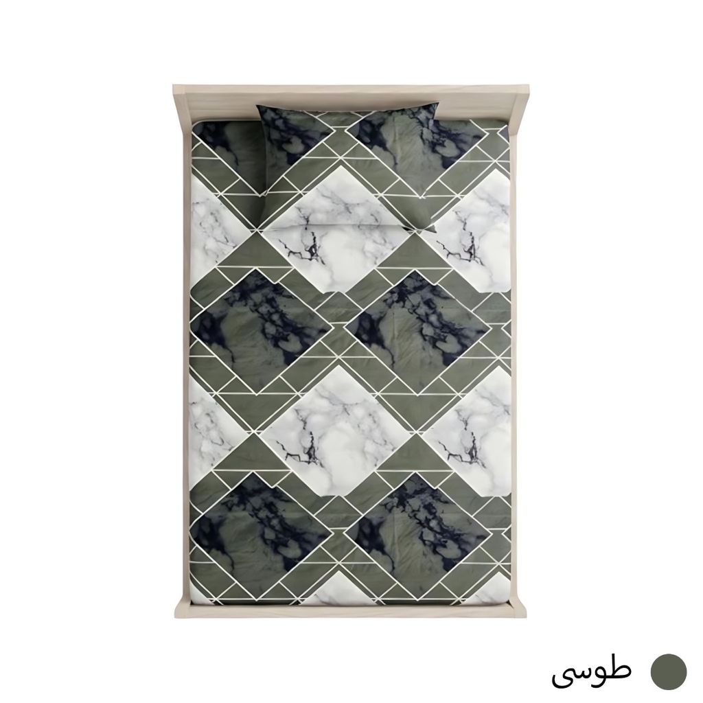 خرید آنلاین ملحفه کشدار تک نفره طرح بونسا | روتختی کشدار طوسی تیره با روبالشی