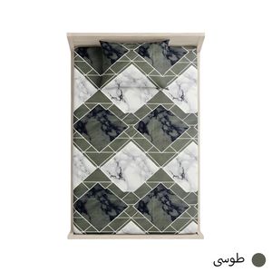 ملحفه کشدار تک نفره طرح بونسا | روتختی کشدار طوسی تیره با روبالشی