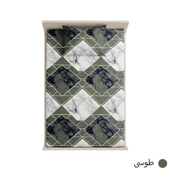 ملحفه کشدار تک نفره طرح بونسا | روتختی کشدار طوسی تیره با روبالشی