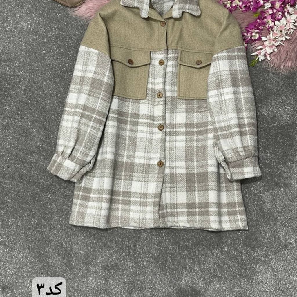 قیمت ارزان پالتو زنانه طرح ترکیبی فوتر پشمی