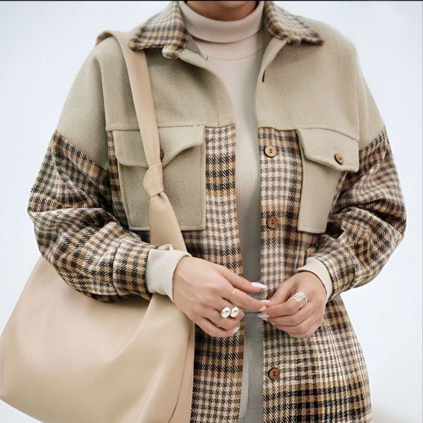 پالتو زنانه طرح ترکیبی فوتر پشمی