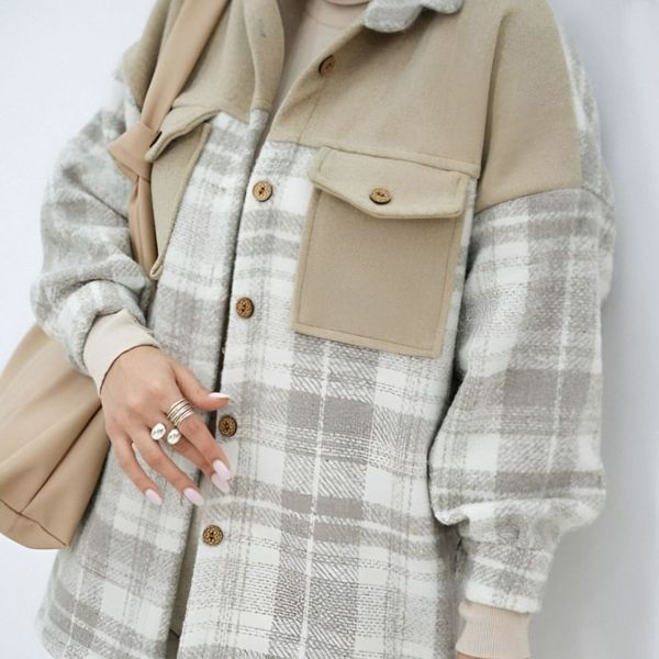 پالتو زنانه طرح ترکیبی فوتر پشمی