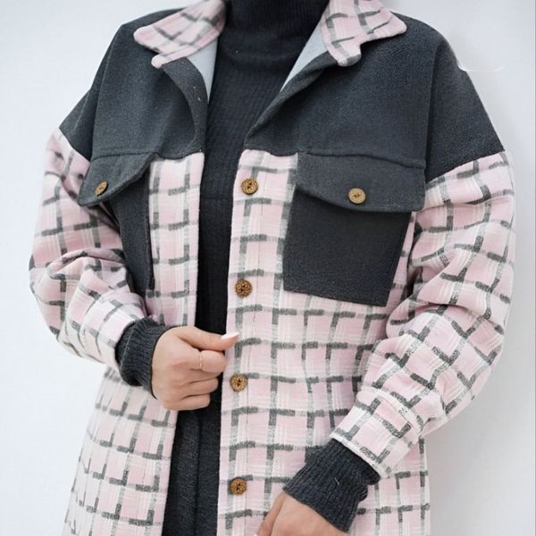 پالتو زنانه طرح ترکیبی فوتر پشمی