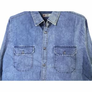 خرید اینترنتی پیراهن جین مردانه دو جیب پنبه سنگشور آبی