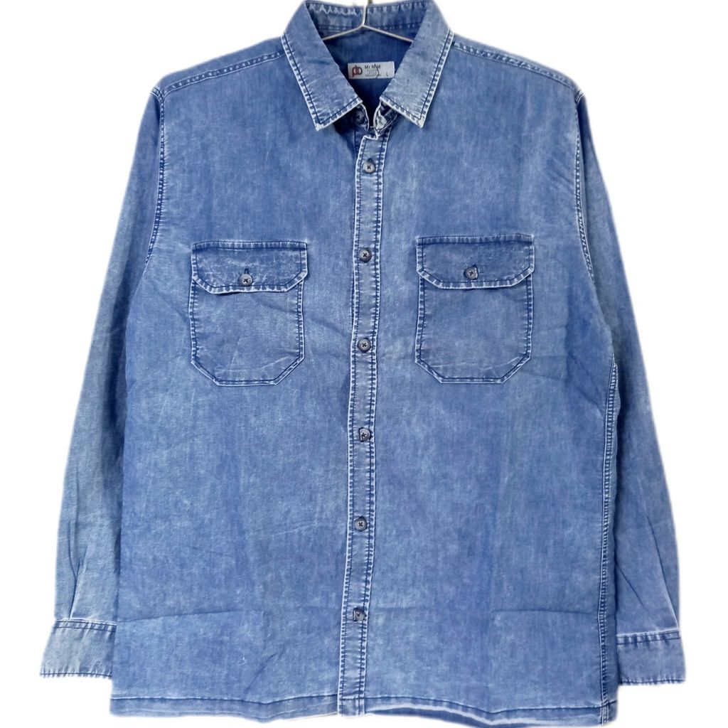 مشخصات پیراهن جین مردانه دو جیب پنبه سنگشور آبی