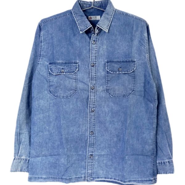 پیراهن جین مردانه دو جیب پنبه سنگشور آبی