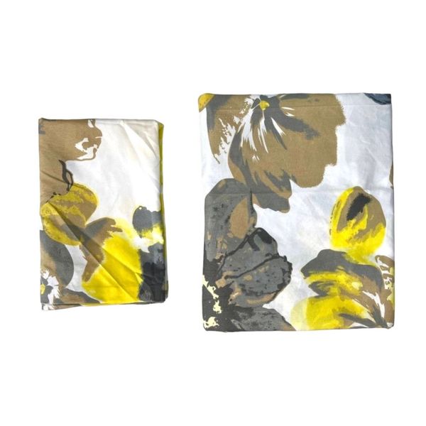 ملحفه کشدار یکنفره مدل گل‌های زرد - طرح گل‌های زرد و خاکستری