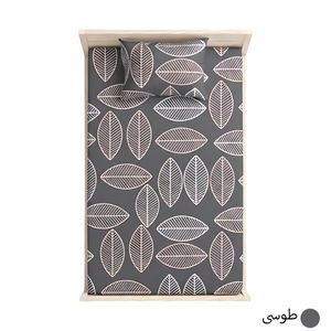 قیمت ملحفه تشک کشدار یکنفره مدل برگ‌ ماکااو - طرح برگ‌های طوسی و آبی