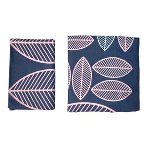 قیمت ارزان ملحفه تشک کشدار یکنفره مدل برگ‌ ماکااو - طرح برگ‌های طوسی و آبی