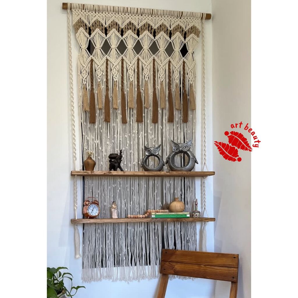 خرید اینترنتی شلف چوبی شاهانه‌ مکرومه بافی مدرن طرح سالار