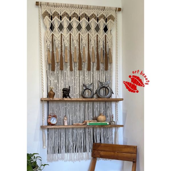 شلف چوبی شاهانه‌ مکرومه بافی مدرن طرح سالار