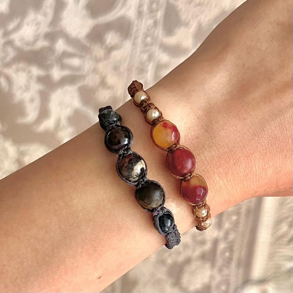 خرید اینترنتی دستبند دست ساز دو لاین جنس سنگ - sadafbra - dastband - 002