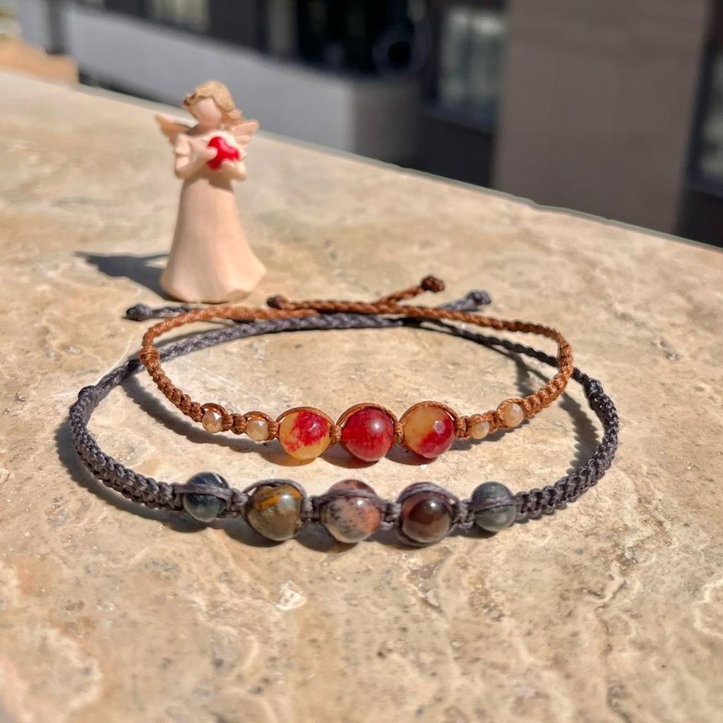 مشخصات دستبند دست ساز دو لاین جنس سنگ - sadafbra - dastband - 002