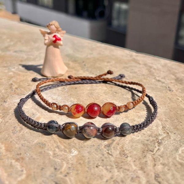 دستبند دست ساز دو لاین جنس سنگ - sadafbra - dastband - 002