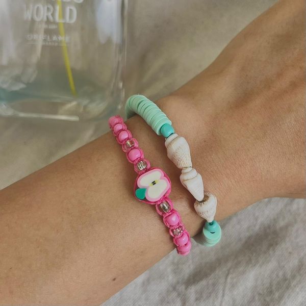 دستبند دست ساز دو لاین طرح سیب و صدف - sadafbra - dastband - 003