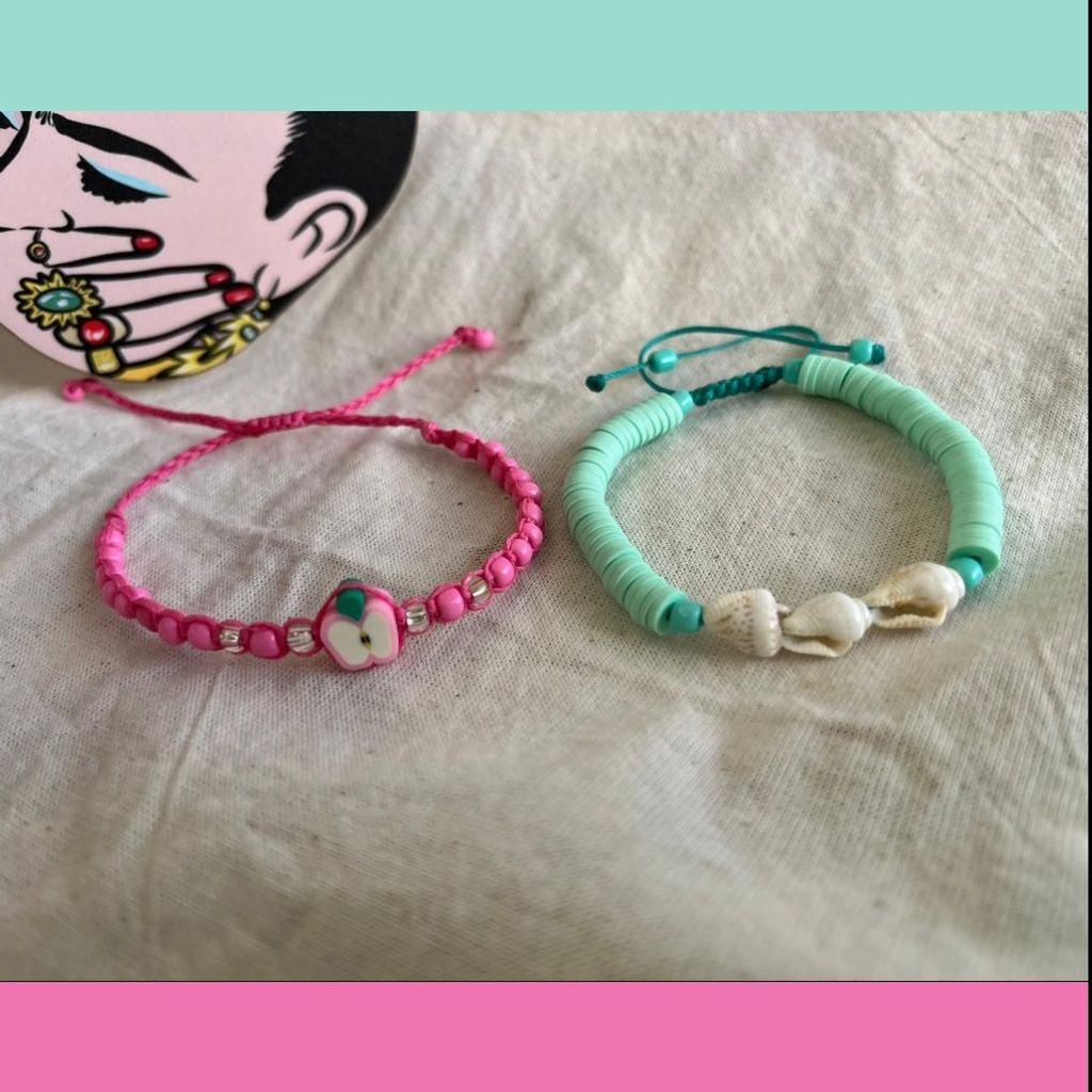 قیمت دستبند دست ساز دو لاین طرح سیب و صدف - sadafbra - dastband - 003