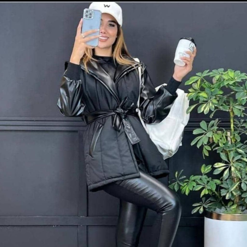 خرید انلاین کاپشن زنانه طرح چرم و ضد آب