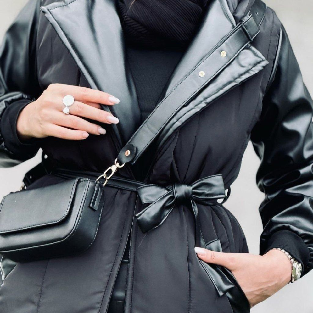 قیمت ارزان کاپشن زنانه طرح چرم و ضد آب