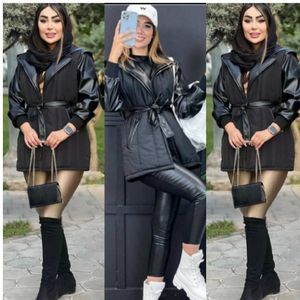 کاپشن زنانه طرح چرم و ضد آب